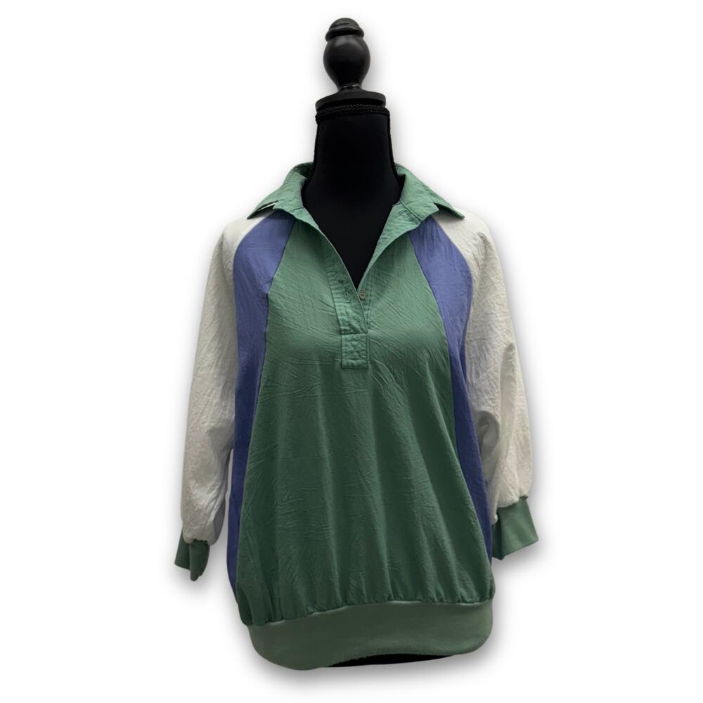 Vintage 80's Half Sleeve Collared Blouse | Women's Medium | Cortiva